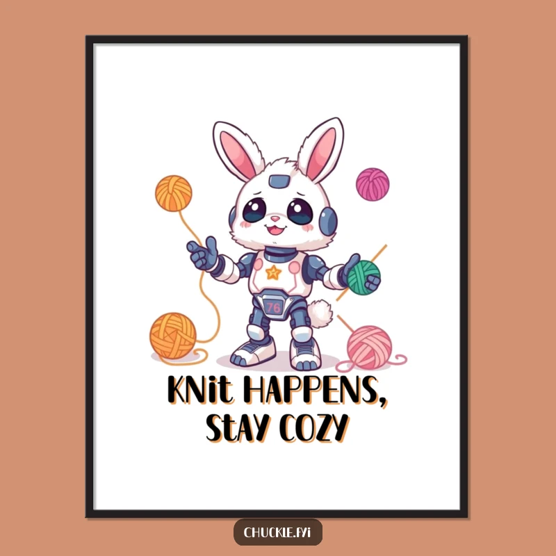 Free Printable Wall Art: Bunny Robot Juggling Poster Downloadable Gift