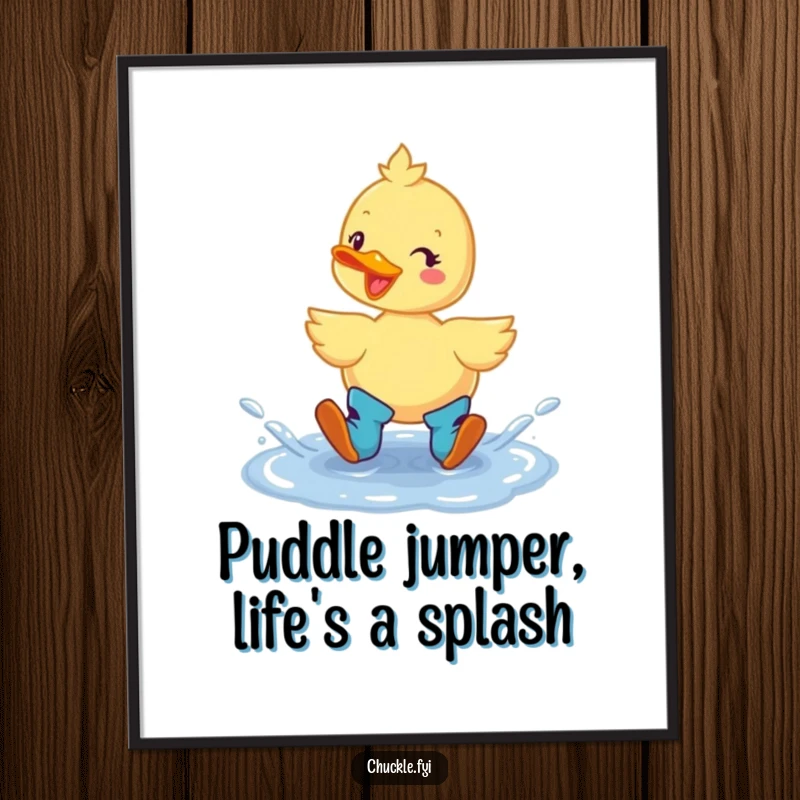 Funny Free Printable Wall Art: Cheerful duck wearing boots, joyfully splashing in a puddle, bringing playful vibes to decor.