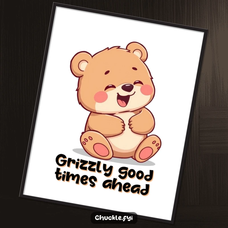 Funny Free Printable Wall Art: A little bear cub giggling uncontrollably, holding its belly, perfect for humorous decor.