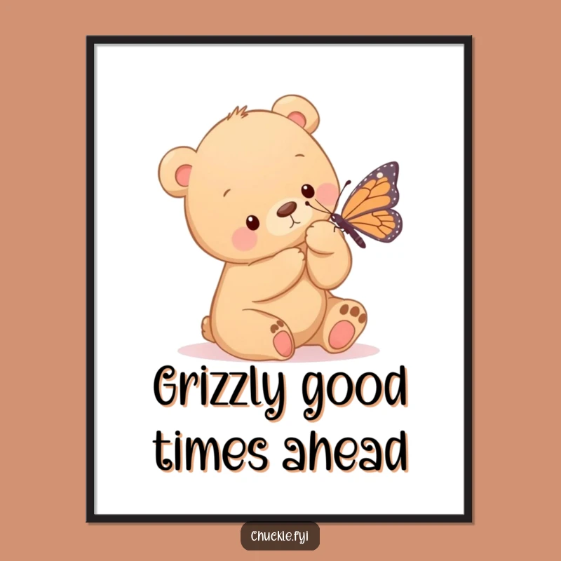 Free Printable Wall Art: Playful Bear Cub Butterfly Gentle Art Downloadable Gift