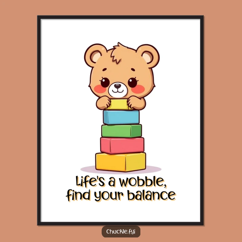 Free Printable Bear Wall Art: Funny Wobbly Blocks Downloadable Art