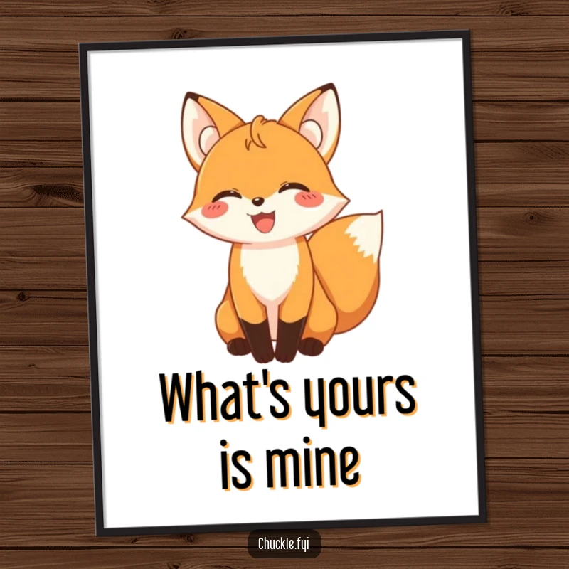 Funny Free Printable Wall Art: A giggling fox with its tail wagging in delight creates a humorous and captivating decorative piece.