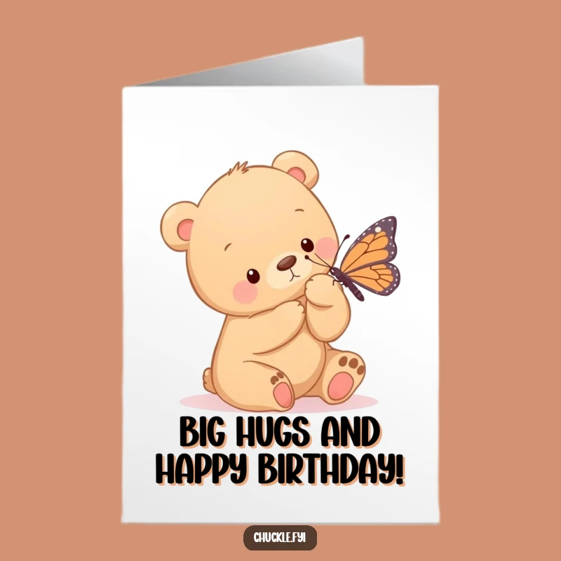 Free Printable Birthday Card: Bear Cub Tickles Butterfly Downloadable Gift