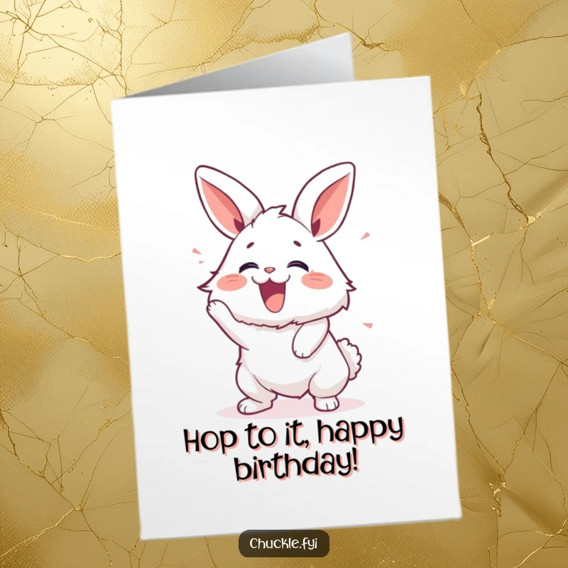 Funny Free Printable Birthday Card: A fluffy bunny shaking uncontrollably with hearty, infectious laughter.
