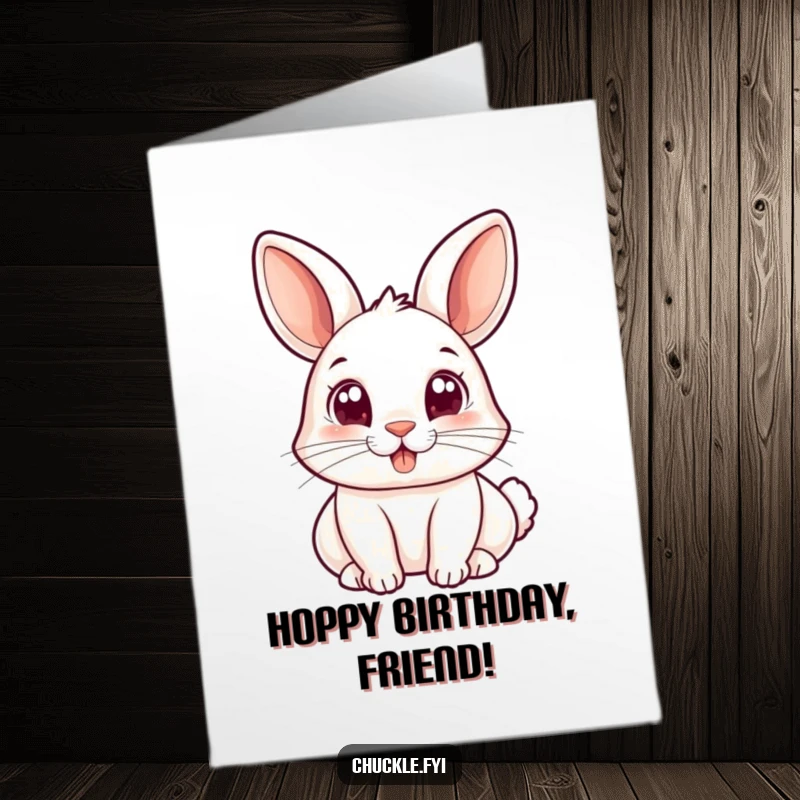 Funny Free Printable Birthday Card: A small rabbit with wide, joyful eyes bopping its nose, perfect for a cheerful gift.