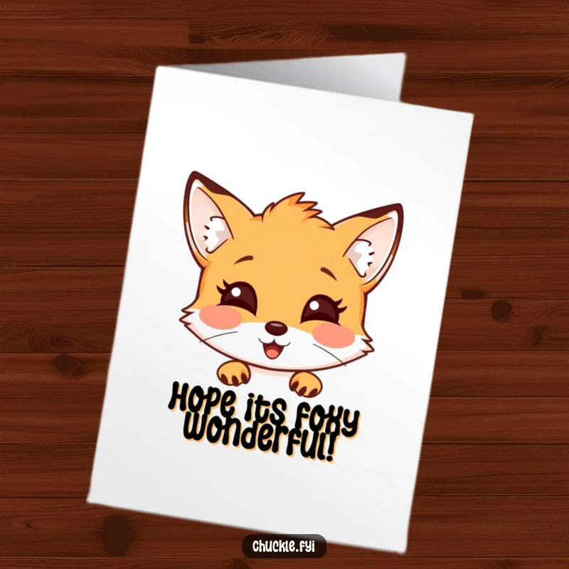 Funny Free Printable Birthday Card featuring a curious fox with a delighted expression, slyly peeking out to wish happy birthday.
