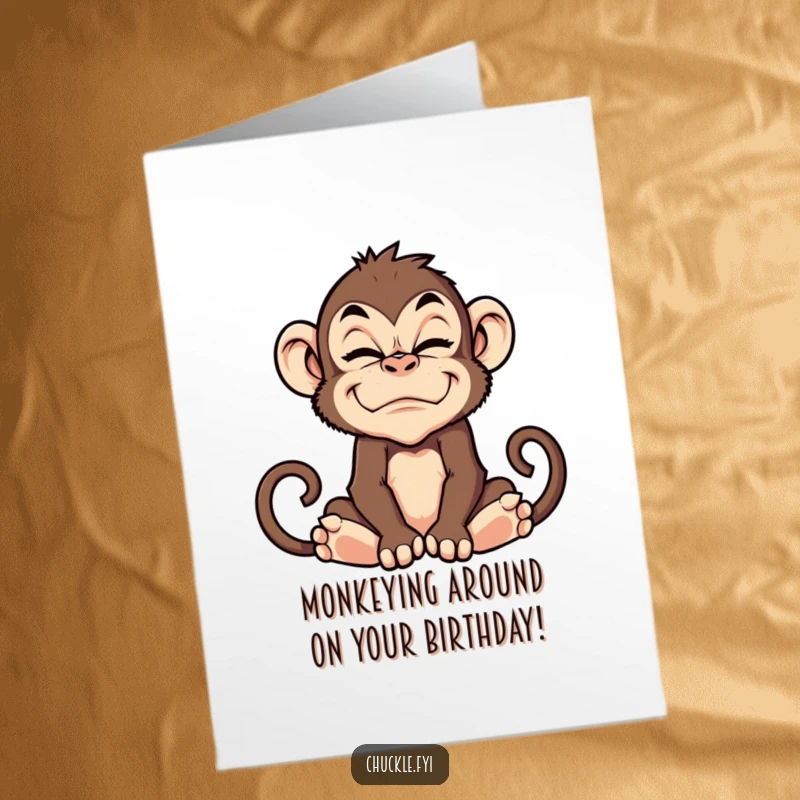 Funny Free Printable Birthday Card: A silly monkey makes a hilarious, exaggerated grimace, bringing a comical twist to birthday wishes.