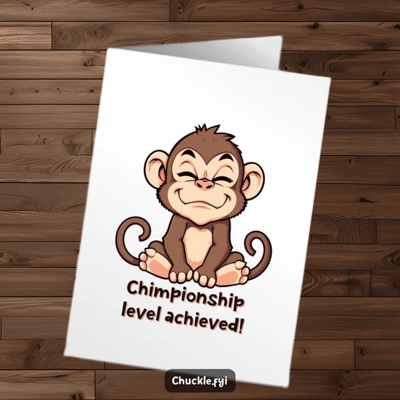 Funny Free Printable Congratulations Card: A silly monkey sports a comical grimace, playfully celebrating your big achievement with sheer amusement.