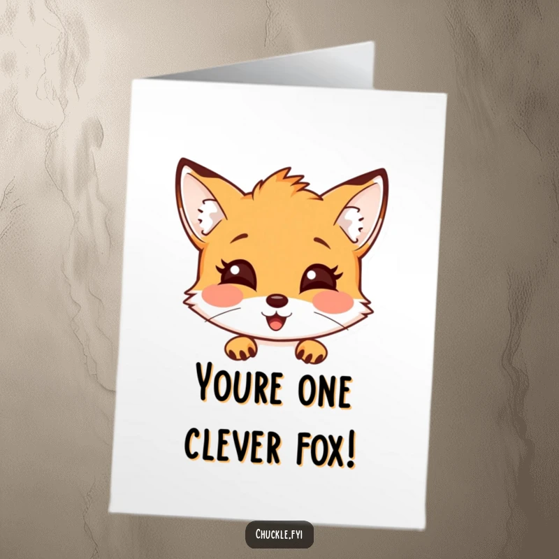 Funny Free Printable Congrats Card showing a curious fox with a delighted expression, peeking out to congratulate great success.