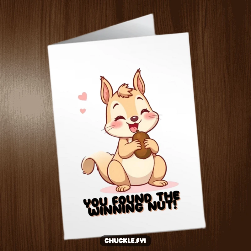 Funny Free Printable Congratulations Card: A mischievous squirrel chattering happily holding a nut, great for a downloadable gift.