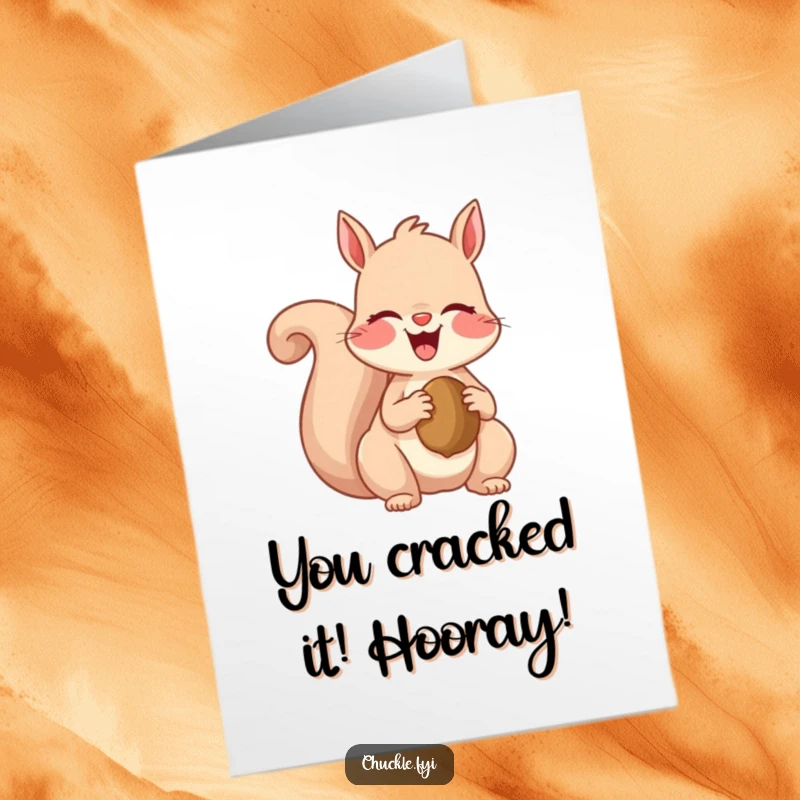 Funny Free Printable Congratulations card: A giggling squirrel beams, holding its prized nut. A downloadable treasure for any win.