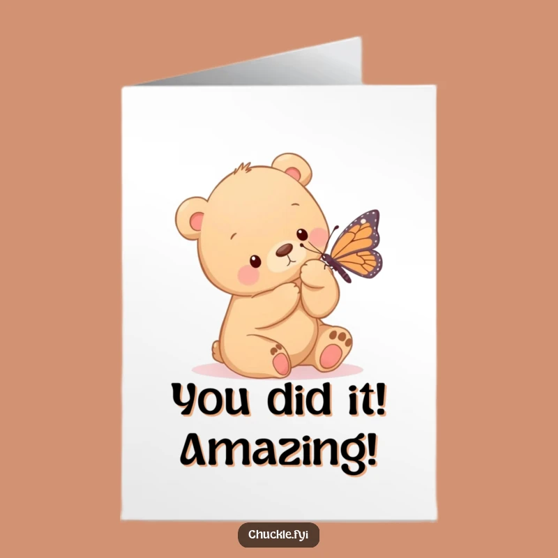 Free Printable Congrats Card: Bear Cub Tickles Butterfly Downloadable Gift