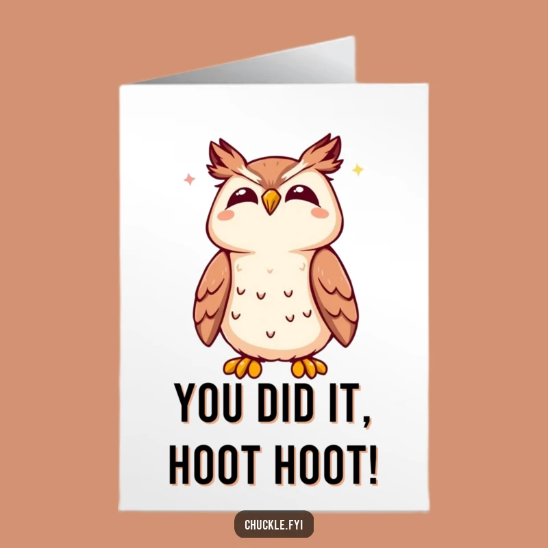Free Printable Congrats Card: Joyful Kawaii Owl Hooting - Downloadable Celebration