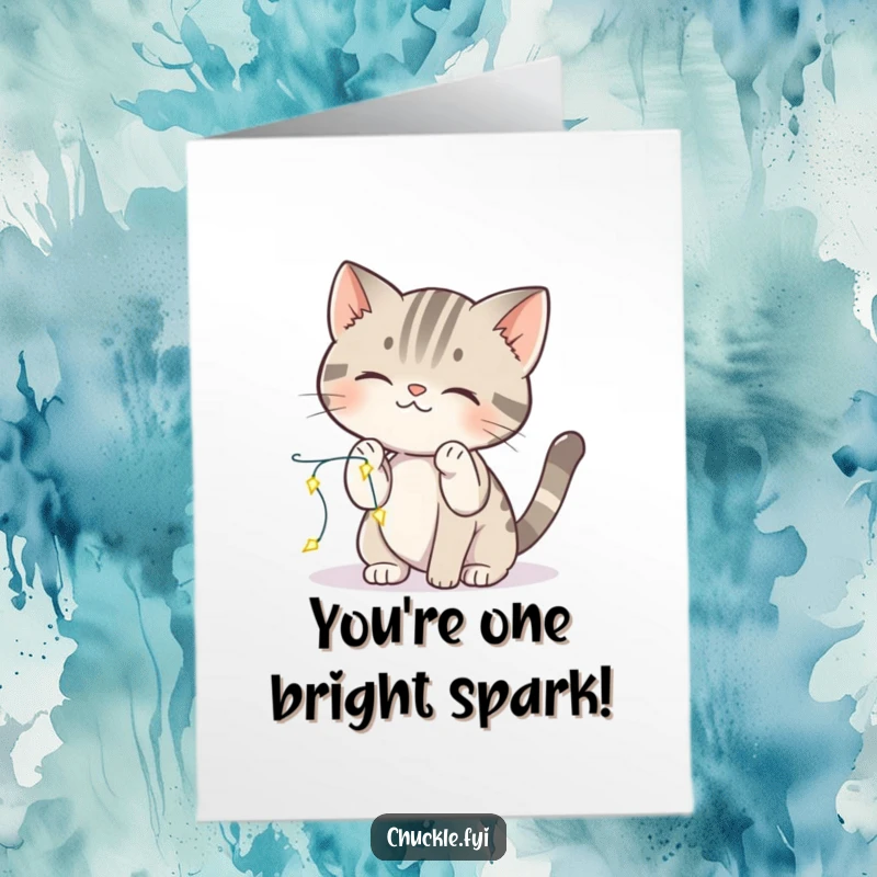 Funny Free Printable Congratulations Card: A curious kitten playfully batting at twinkling lights, celebrating your achievements!
