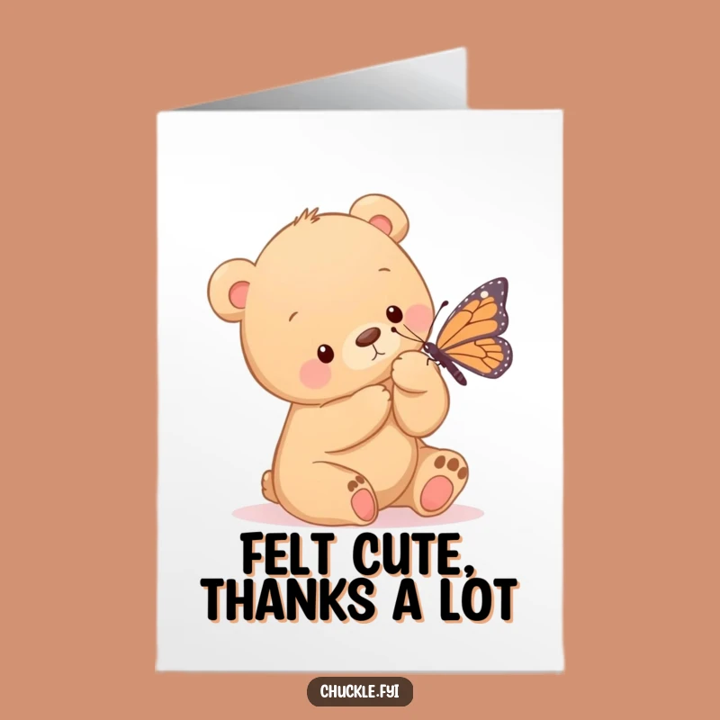 Free Printable Thank You Card: Bear Cub Tickles Butterfly Downloadable Gift