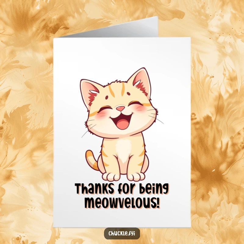 Funny Free Printable Thank You Card: A happy kitten with perked ears is overcome with laughter.