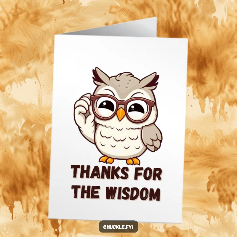 Funny Free Printable Owl Thank You Card: A wise owl chuckles while adjusting its spectacles, showing thanks.