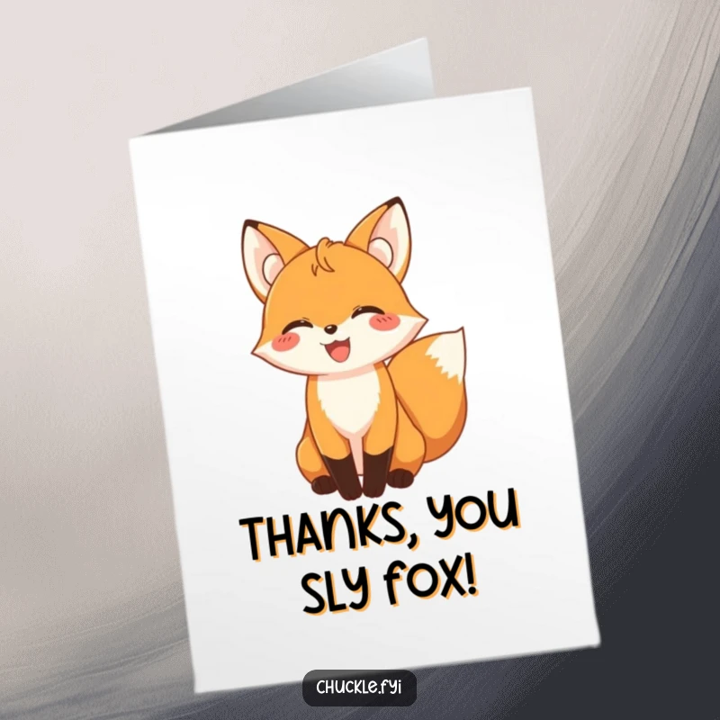 Funny Free Printable Thank You Card: A giggling fox wags its tail with genuine delight, offering a unique and heartwarming thank you.