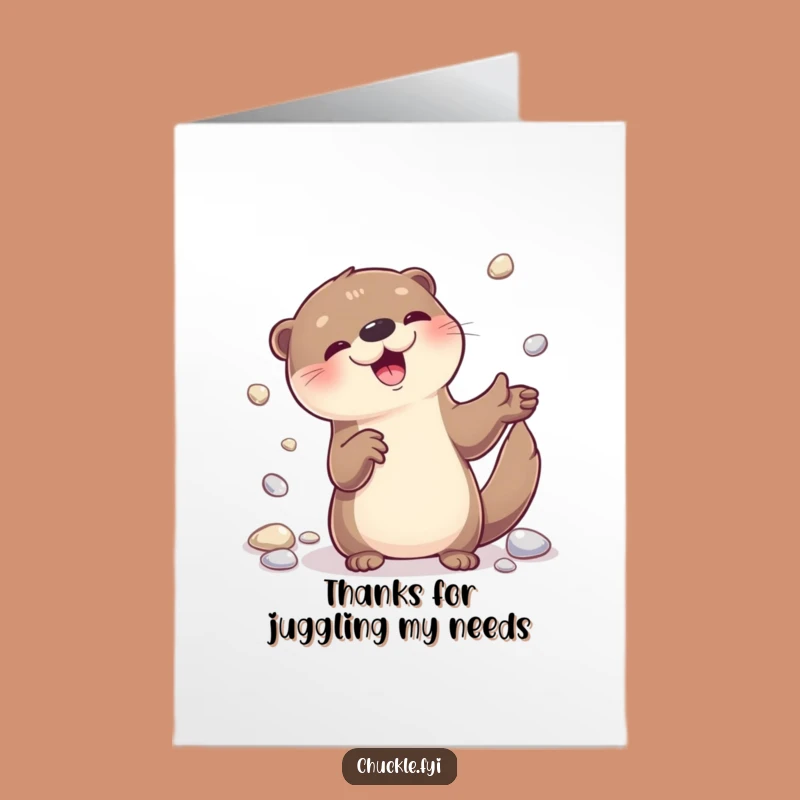 Free Printable Thank You Card: Playful Otter Juggling Gratitude, Funny Downloadable Gift!