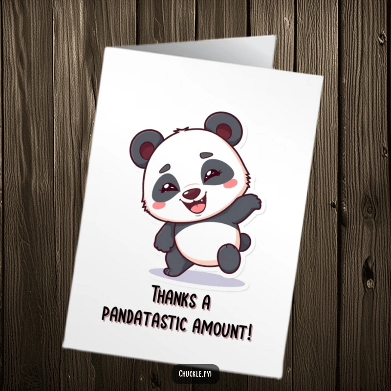 Funny Free Printable Thank You Card depicting a panda hilariously falling with a goofy, infectious grin. Heartfelt thanks.