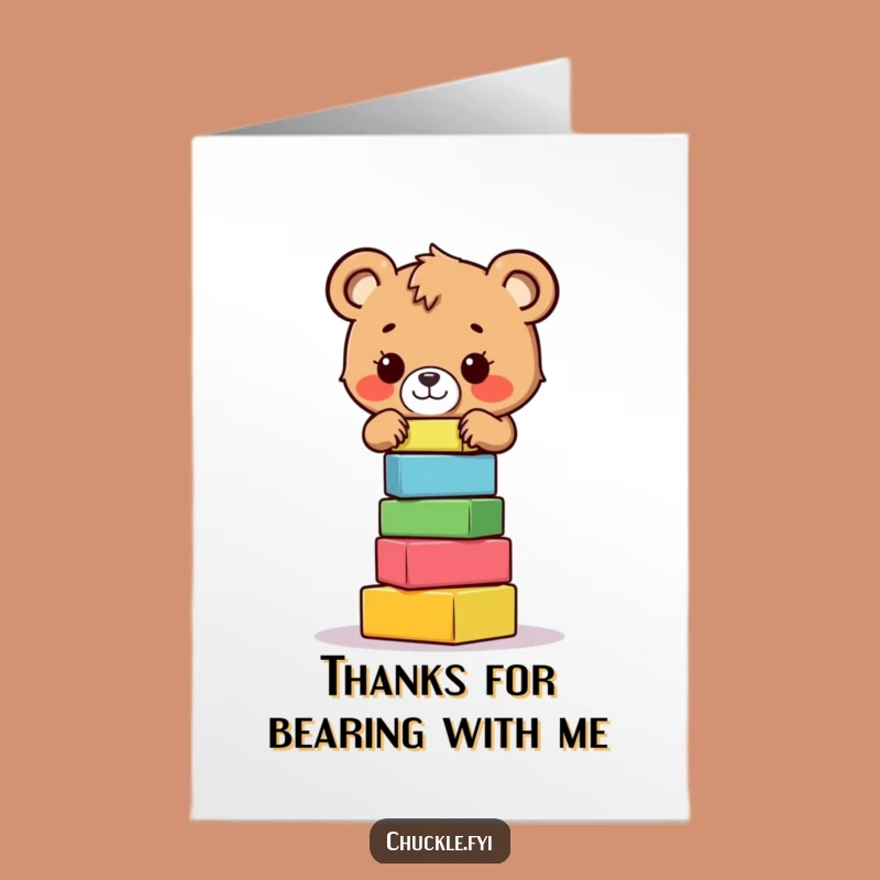Free Printable Bear Thank You Card: Funny Wobbly Blocks Downloadable Gift
