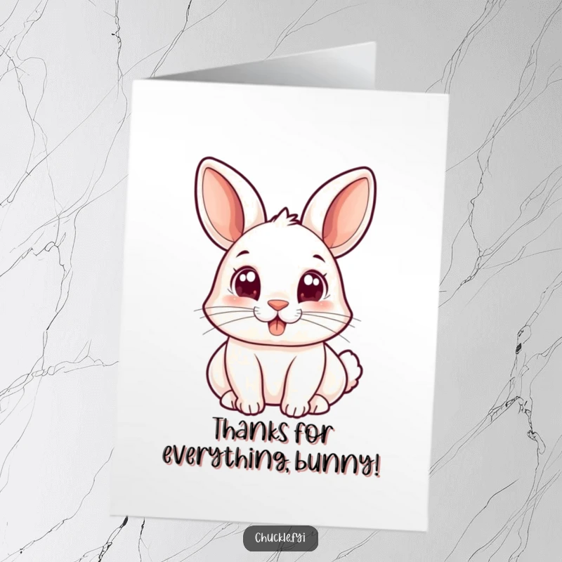 Funny Free Printable Thank You Card: A small rabbit with wide, joyful eyes bopping its nose, ideal for a DIY downloadable gift.