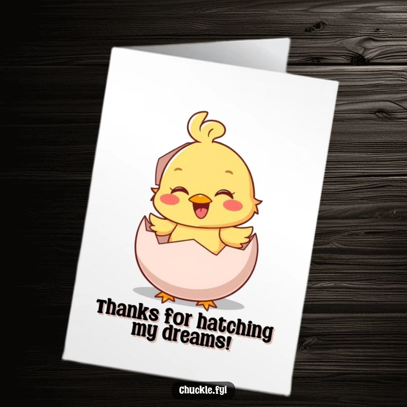 Funny Free Printable Thank You Card: A smiling chick hatches from an egg, chirping a cheerful thank you.