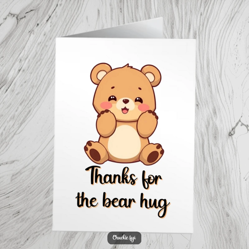 Funny Free Printable Thank You Card: A happy bear cub claps its paws enthusiastically, conveying heartfelt thanks with a cheerful demeanor.