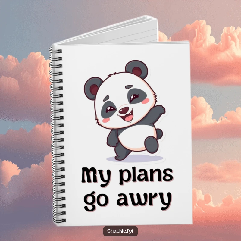 Funny bumbling panda notebook featuring a clumsy panda stumbling with a goofy grin, ideal for a funny journal.