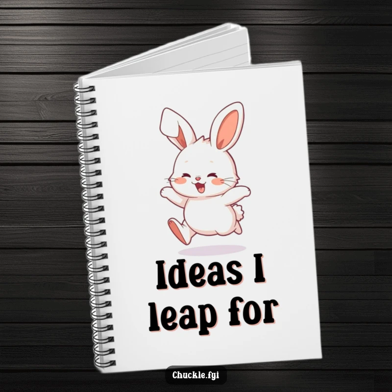 Funny Fluffy Bunny Notebook with a character hopping enthusiastically, ideal for note-taking and doodling, a cute and funny gift.