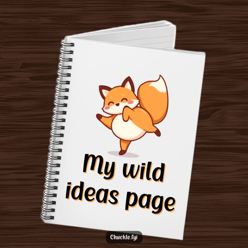 Funny fox notebook featuring a playful fox mid-cartwheel, tail wagging, perfect for jotting down fun ideas.