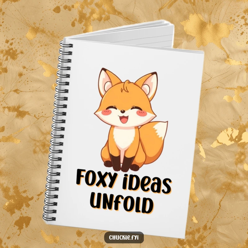 Notebook featuring a funny giggling fox with its tail wagging, perfect for jotting down fun ideas.
