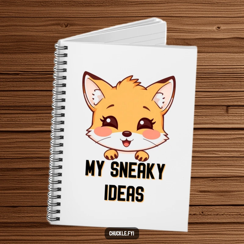 Funny fox notebook featuring a curious fox peeking out with a delighted expression, perfect for notes.