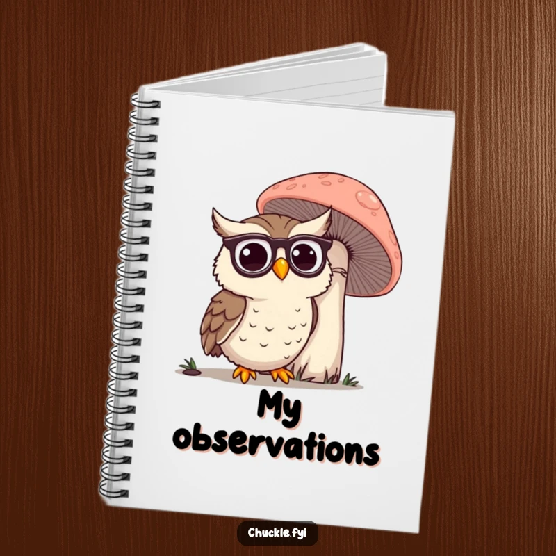 Funny Owl Notebook: A happy owl wearing spectacles, peering at a giant mushroom, ideal for jotting down wise notes.