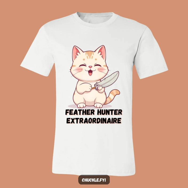 Funny Cat T-Shirt: Purring Kitty Plays with Feather Toy