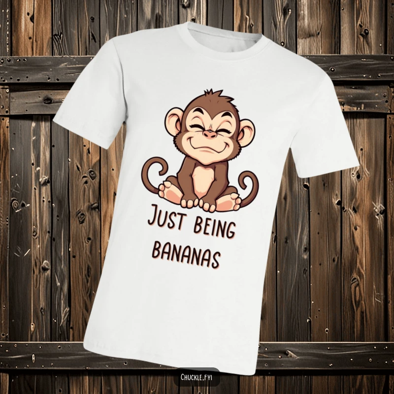 Funny monkey making a super silly and exaggerated grimace on a soft, comfortable t-shirt.