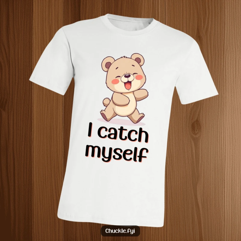 Funny Bear Cub T-Shirt: A playful bear cub comically in pursuit of its own tail, looking utterly delighted and dizzy.