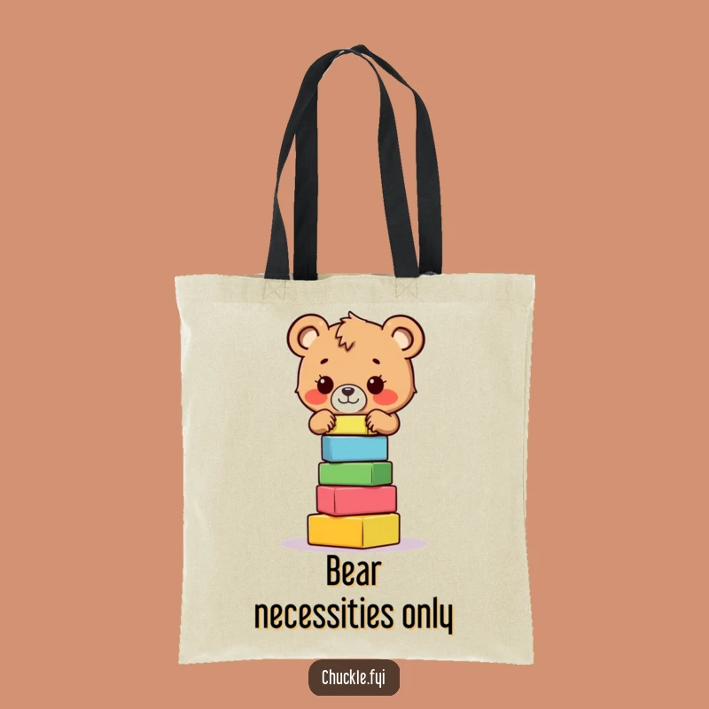 Funny Bear Cub Tote Bag: Balancing Blocks Design, Your Go-To Funny Gift