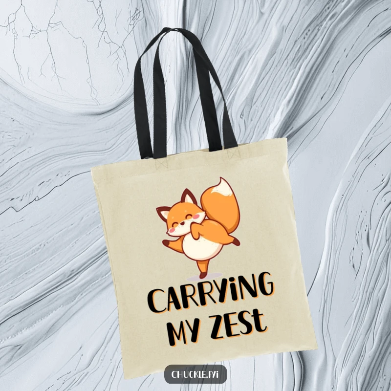 Funny fox tote bag depicting a playful, energetic fox executing a joyful cartwheel with its tail wagging happily.